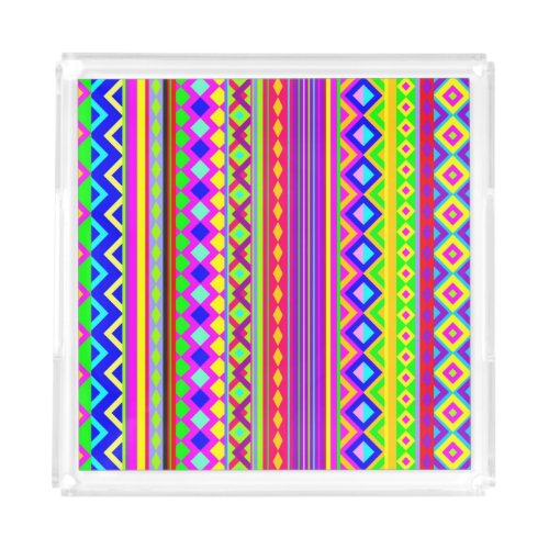 Ethnic Psychedelic Texture Pattern Acrylic Tray