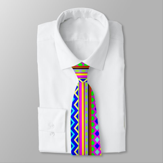 Ethnic Psychedelic Texture Pattern Neck Tie (Tied)