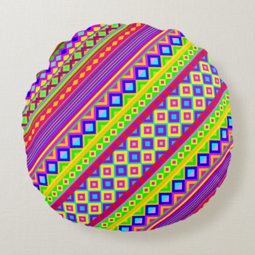 Ethnic Psychedelic Texture Pattern Round Pillow