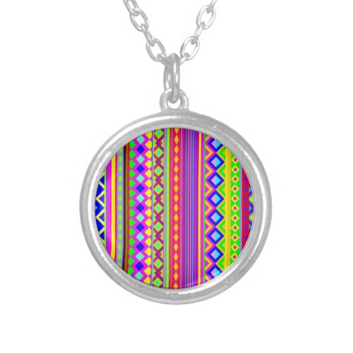 Ethnic Psychedelic Texture Pattern Silver Plated Necklace