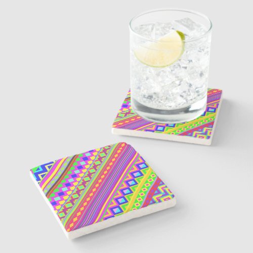 Ethnic Psychedelic Texture Pattern Stone Coaster