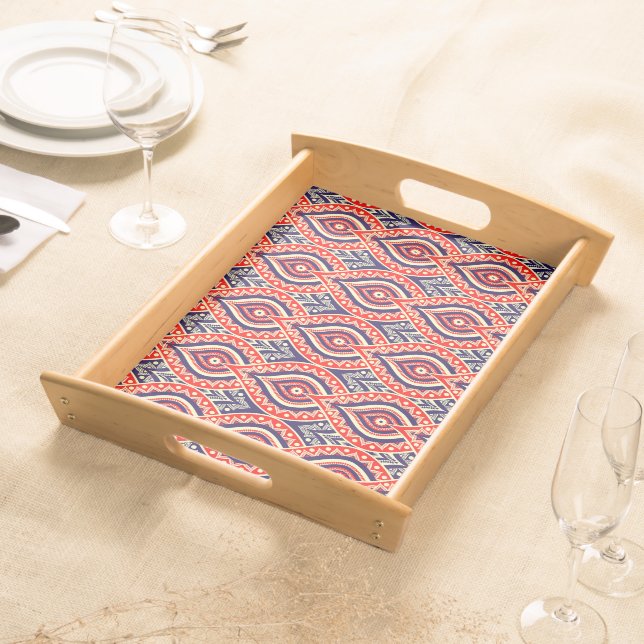 Ethnic red-gold color Indian flower pattern Serving Tray (Front)