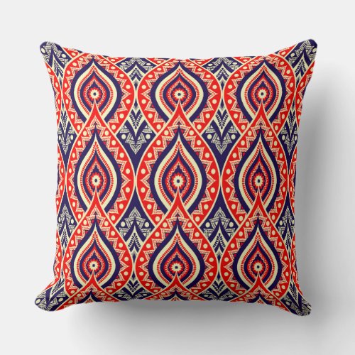 Ethnic red_gold color Indian flower style pattern Throw Pillow