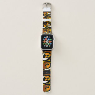 Ethnic Roses Black White Yellow Orange Brown Apple Watch Band