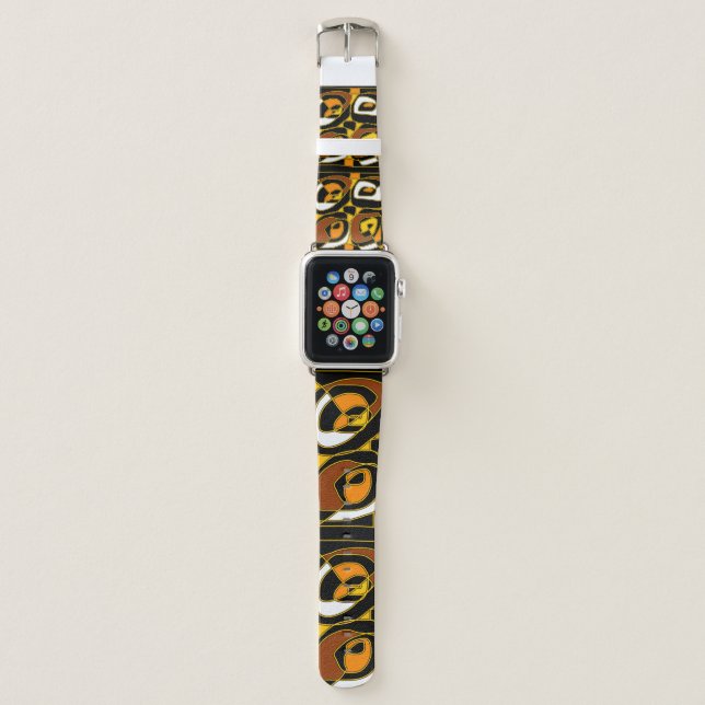 Ethnic Roses Black White Yellow Orange Brown  Apple Watch Band (Front)