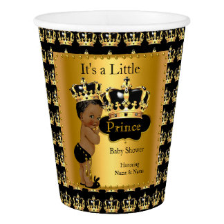 Ethnic Royal Black Gold Prince Crown Baby Shower Paper Cup