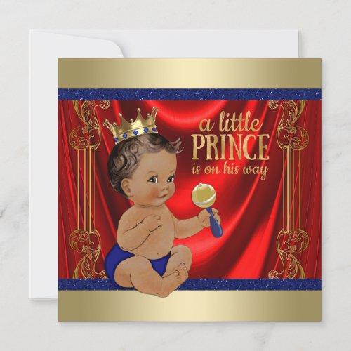 Ethnic Royal Blue Gold Prince Baby Shower Invitation