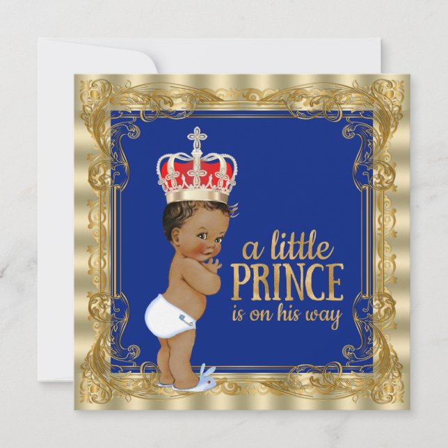 Ethnic Royal Blue Gold Royal Prince Baby Shower Invitation (Front)