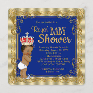Ethnic Royal Blue Gold Royal Prince Baby Shower Invitation