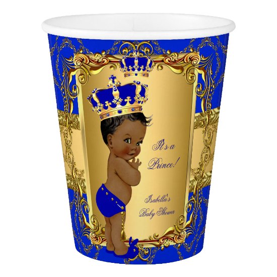 Ethnic Royal Blue Prince Crown Baby Shower Paper Cup