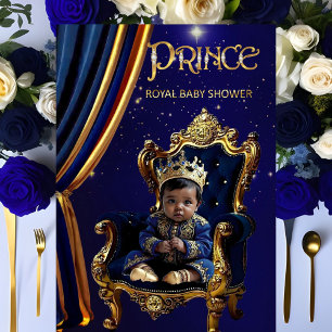 Ethnic Royal Prince Baby Shower Blue Gold Chair Invitation