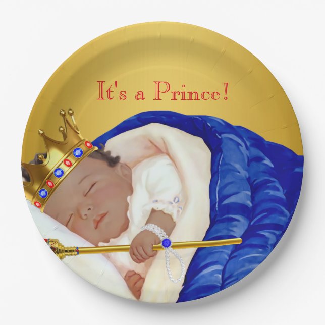 Ethnic Royal Prince Baby Shower Paper Plates (Front)