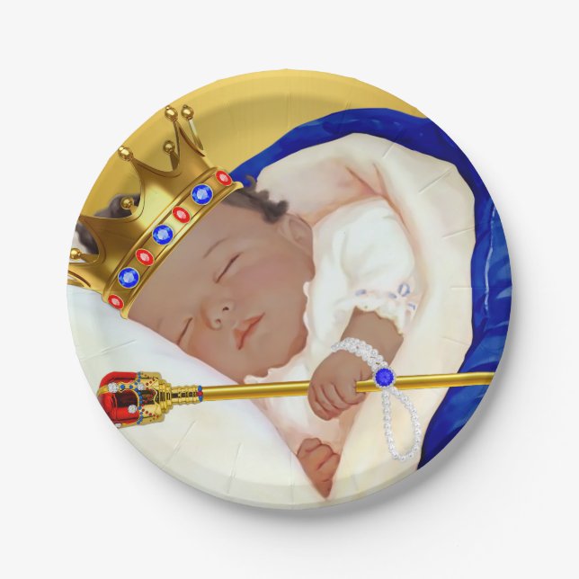 Ethnic Royal Prince Boy Baby Shower Paper Plates (Front)