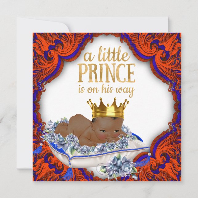 Ethnic Royal Prince Red Blue and Gold Baby Shower Invitation (Front)