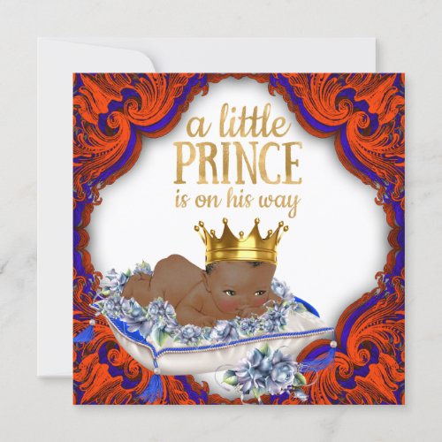 Ethnic Royal Prince Red Blue and Gold Baby Shower Invitation