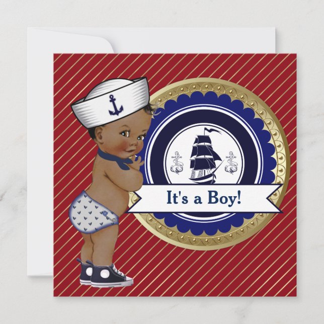 Ethnic Sailor Boy Nautical Baby Shower Invitation (Front)