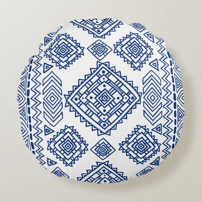 Ethnic seamless geometric pattern round pillow (Front)