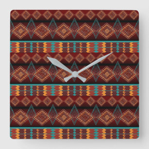 ethnic seamless pattern square wall clock