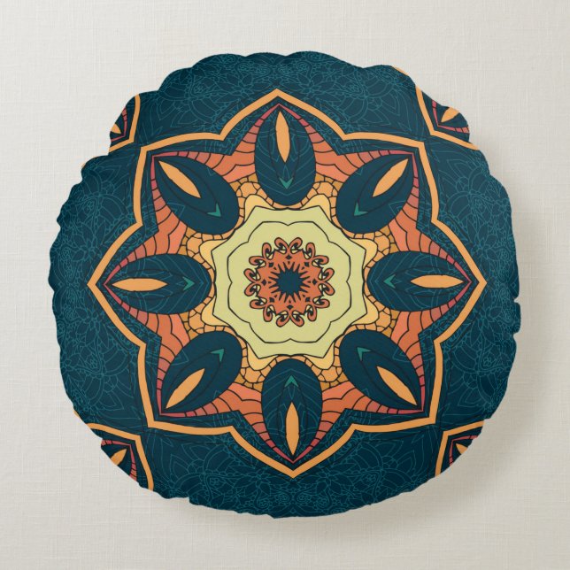Ethnic seamless pattern with mandala. illustration round pillow (Front)