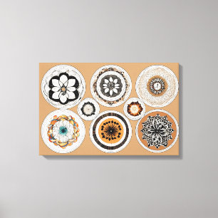 Ethnic Shapes Modern Colorful Wrapped Art Canvas P