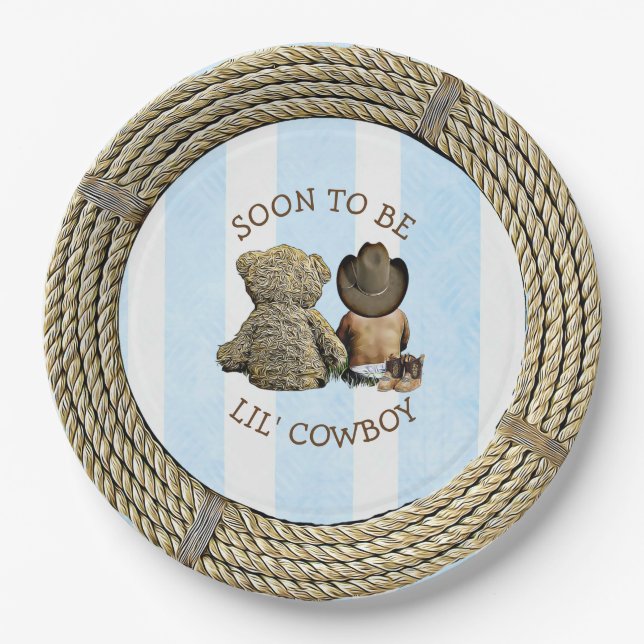 Ethnic Soon to be Lil' Cowboy Baby Shower Paper Plates (Front)