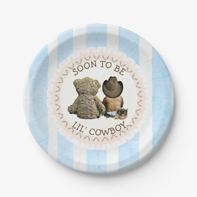Ethnic Soon to be Lil' Cowboy Baby Shower Paper Plates (Front)