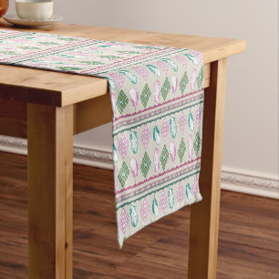 Ethnic Southwestern Geometric Feathers Short Table Runner