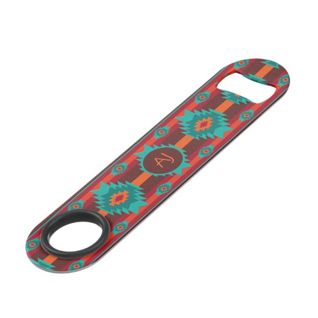 Ethnic Southwestern Geometric pattern Bottle Opene Bar Key (Front Angled)