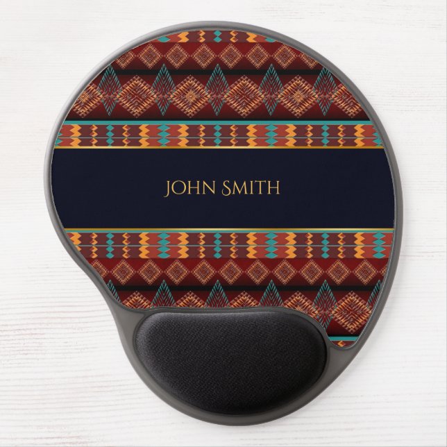 Ethnic southwestern geometric pattern. Name. Gel Mouse Pad (Front)