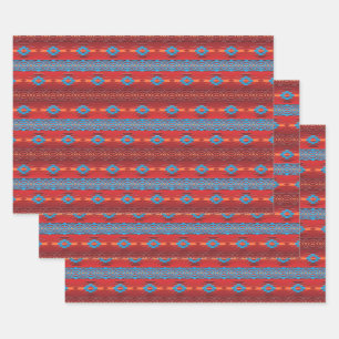 Ethnic Southwestern  Geometric Pattern Wrapping Paper Sheets