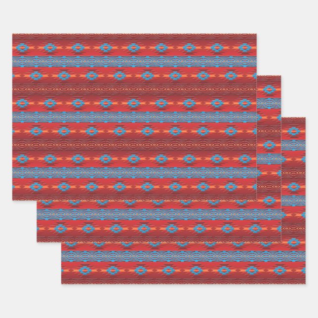 Ethnic Southwestern  Geometric Pattern Wrapping Paper Sheets (Set)
