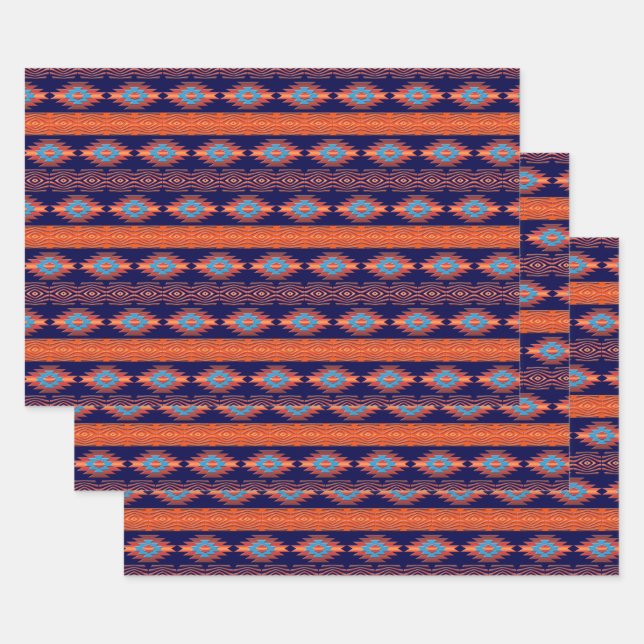 Ethnic Southwestern  Geometric Pattern Wrapping Paper Sheets (Set)