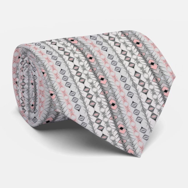 ethnic striped gray pink Mexican Oriental stylish Neck Tie (Rolled)