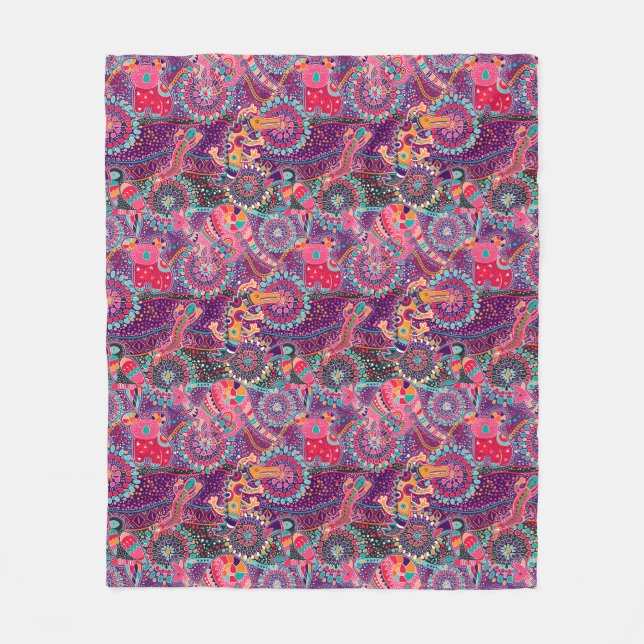 Ethnic Style Animal Pattern Fleece Blanket (Front)