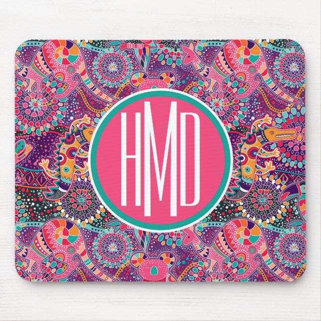 Ethnic Style Animal Pattern | Monogram Mouse Pad (Front)