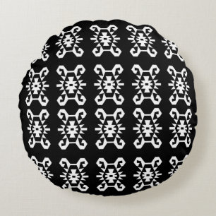 Ethnic Style Black and White Kilim Pattern Round Pillow