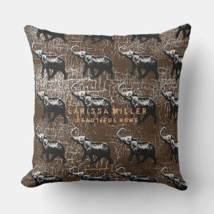 ethnic-style elephants distressed brown throw pillow