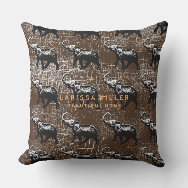 ethnic-style elephants distressed brown throw pillow (Front)