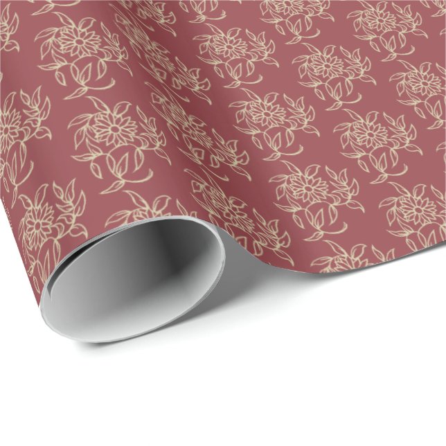 Ethnic Style Floral Mini-print Beige on Maroon Wrapping Paper (Roll Corner)