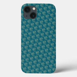Ethnic Style Floral Mini-print Beige on Teal iPhone 13 Case