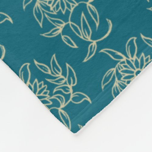 Ethnic Style Floral Mini_print Beige on Teal Fleece Blanket