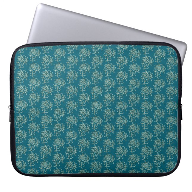 Ethnic Style Floral Mini-print Beige on Teal Laptop Sleeve (Front)