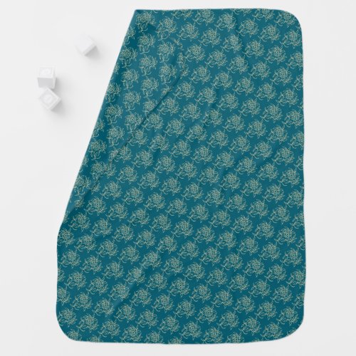 Ethnic Style Floral Mini_print Beige on Teal Stroller Blanket