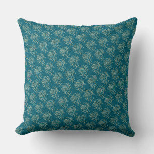 Ethnic Style Floral Mini-print Beige on Teal Throw Pillow