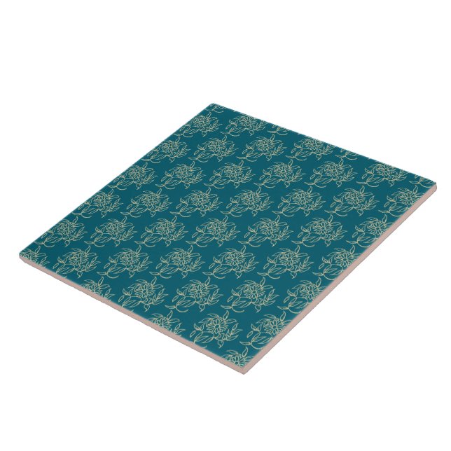Ethnic Style Floral Mini-print Beige on Teal Tile (Side)