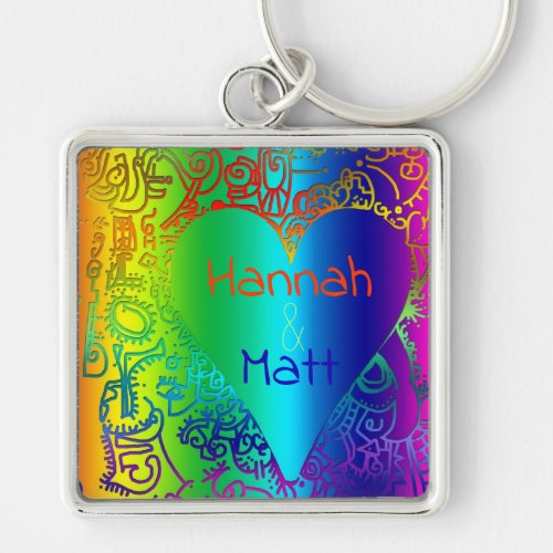 Ethnic Style Heart 1 Square Keychain