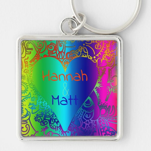 Ethnic Style Heart 2 Square Keychain