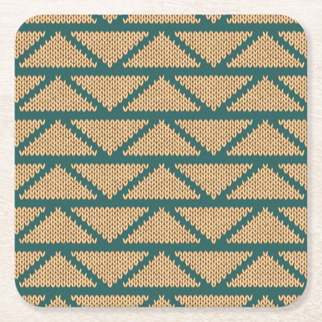 Ethnic Style Knitted Pattern Square Paper Coaster (Front)