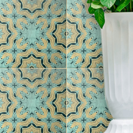 Ethnic Teal Brown Black Geometric Dotted Details
