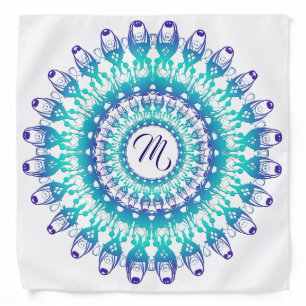 Ethnic teal mandala. monogram. bandana